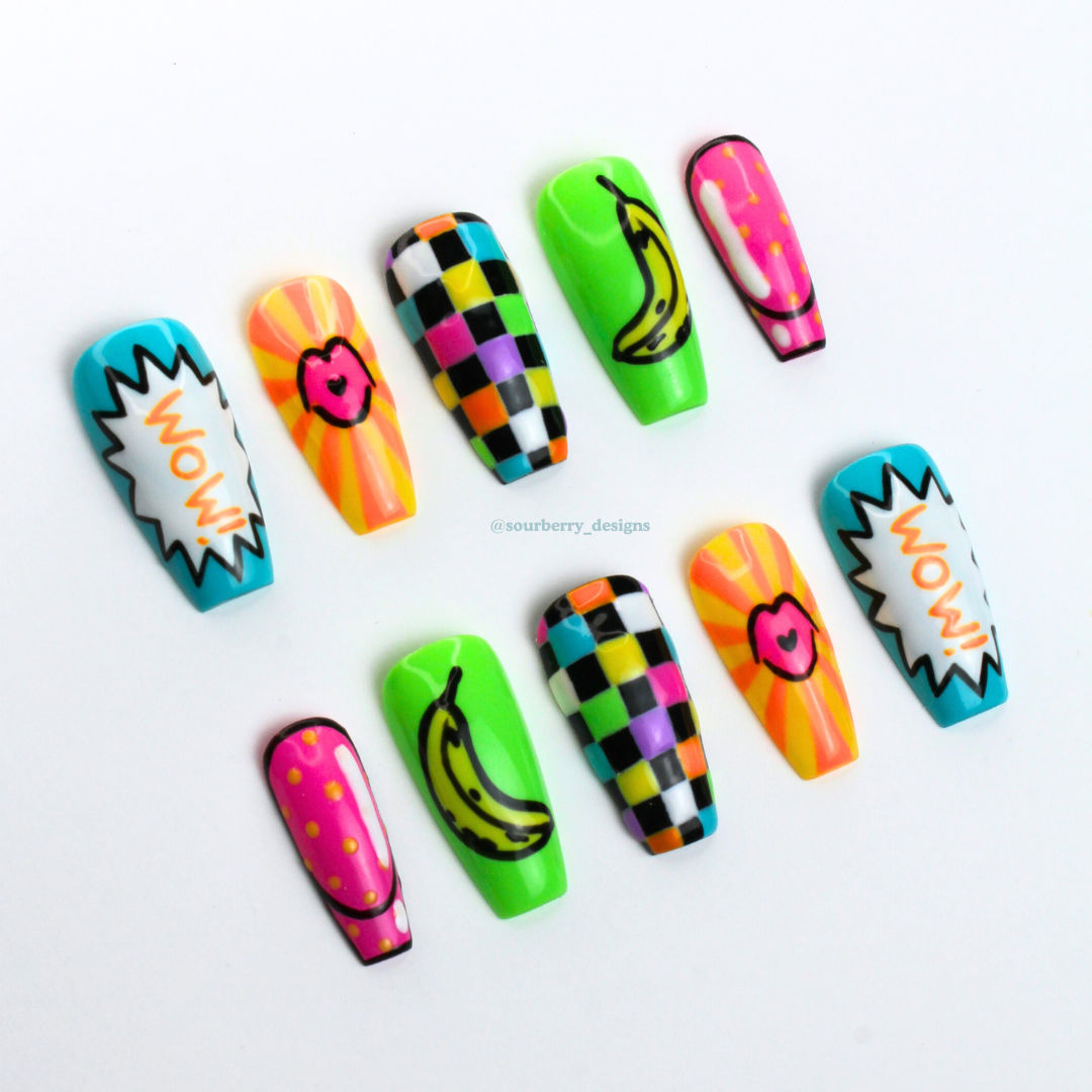 Another angle of pop art nails.