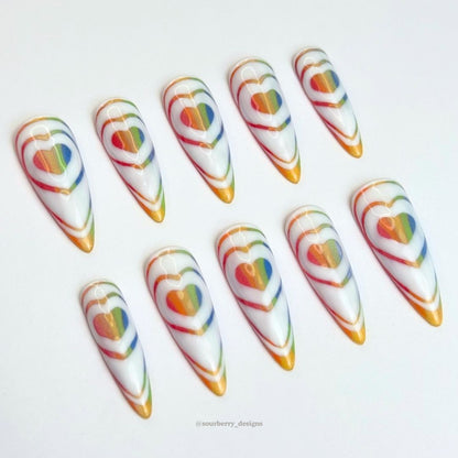 Rainbow Love Bomb Nails at a different angle.