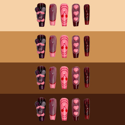 Cherry cola nails on different skin tones.