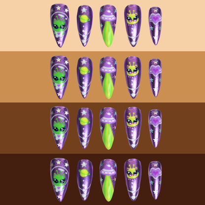 Galactic Kitty nails on different skin tones.