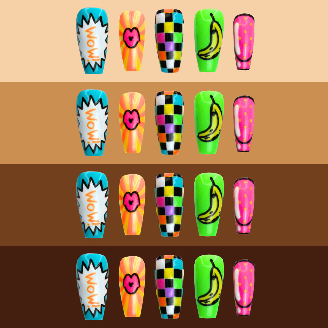 Pop art nails on different skin tones.