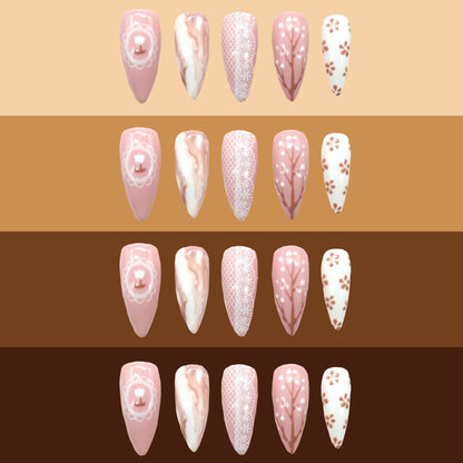 A picture of Sourberry brand Countryside Sonnet nails on different skin tone colors.