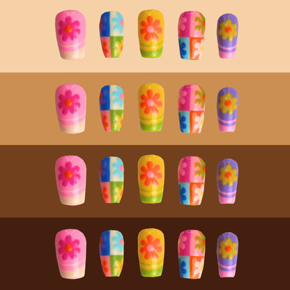 Flower power nails on different skin tones.