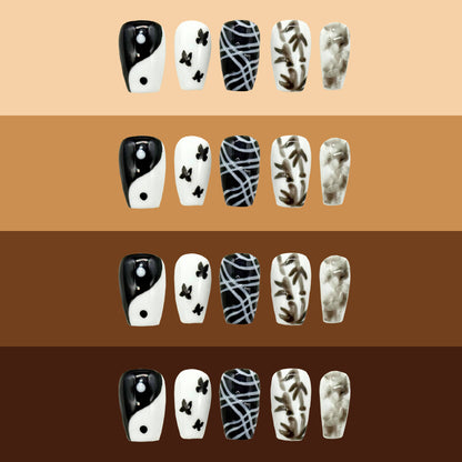 Yin Yang nails on different skin tone colors.